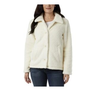 NWT 32 Degrees Heat Women Cream Faux Fur Sherpa Teddy Jacket Button Front XL